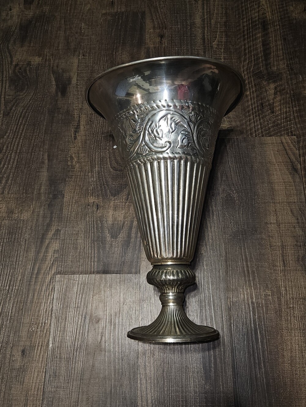Vintage Silver Plated Repoussé Trumpet Vase